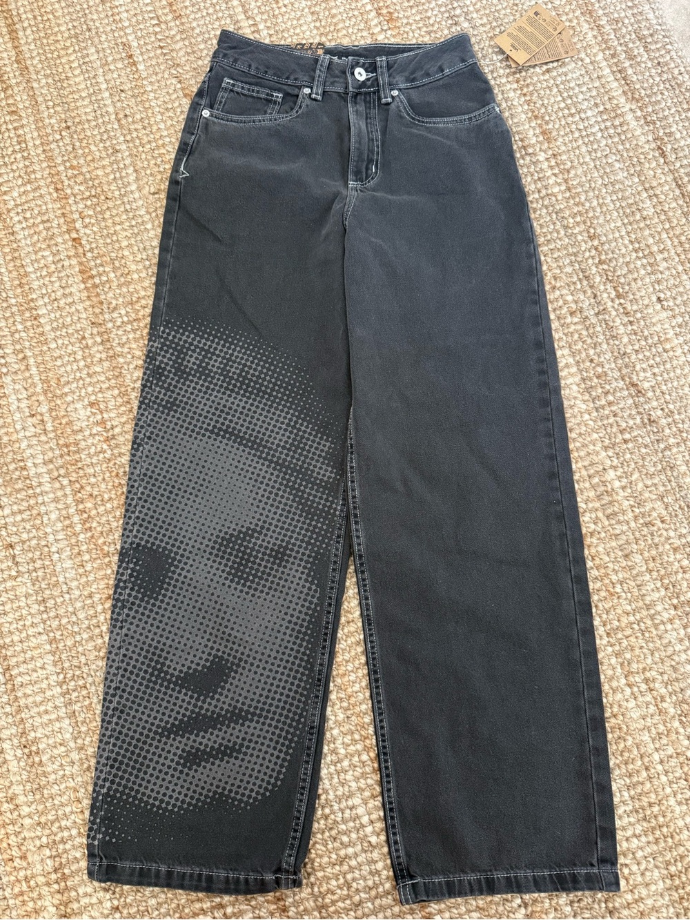 Vans Sirelle  Black Wide Leg Jeans with Halftone Face Print NWT